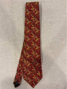 Dunhill London Silk Tie Red Monkey Orangutan Primate Animal Print Made In Italy